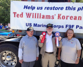 (L-R) David Gamache, Bill Sheridan and Pat Gamache pose with our 1st and 2nd prize ribbons from the 2013 North Providence Memorial Day Parade "Best Float" awards