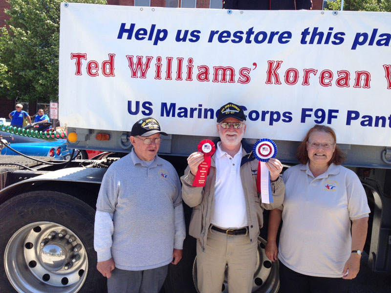(L-R) David Gamache, Bill Sheridan and Pat Gamache pose with our 1st and 2nd prize ribbons from the 2013 North Providence Memorial Day Parade "Best Float" awards